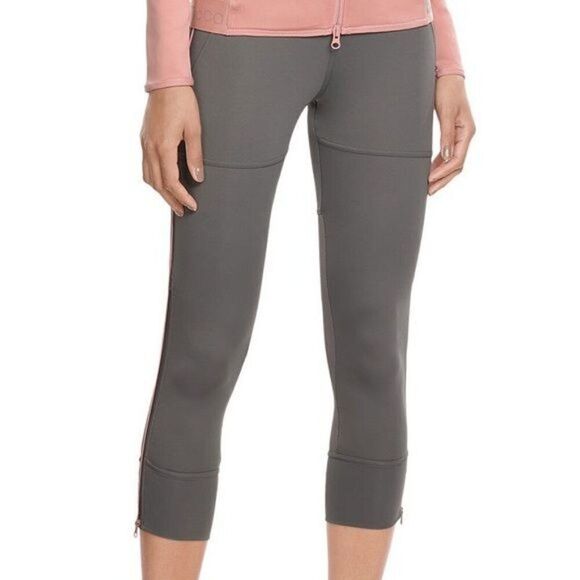 Adidas x Stella McCartney Mesh Cropped Zip Leggings Gray Pink Womens Small - Picture 1 of 10